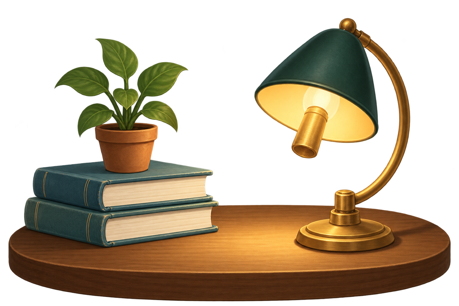 Reading corner with a lamp and books